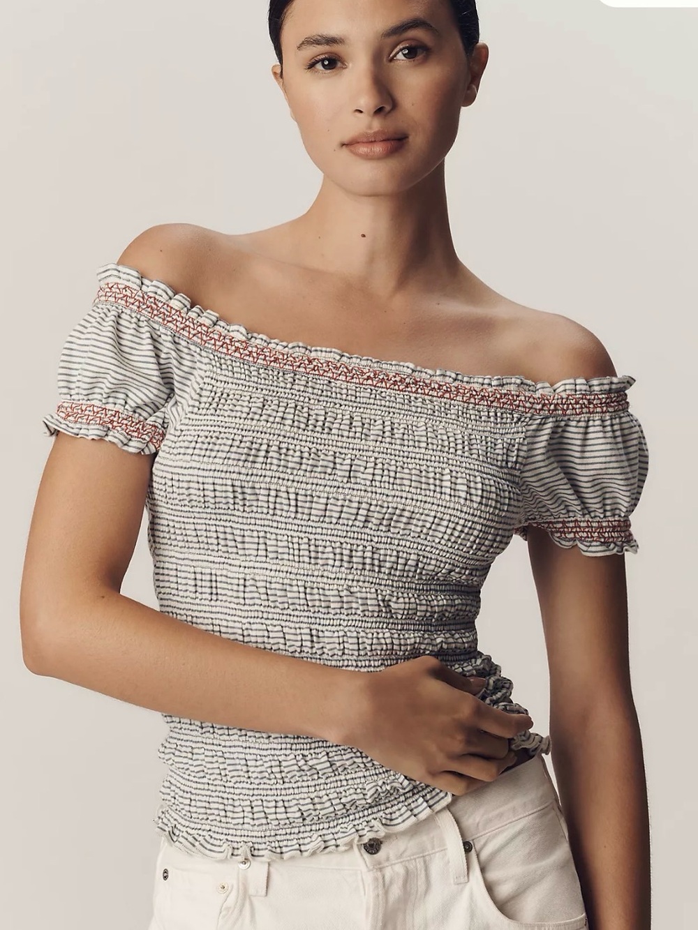 Maeve Off-The-Shoulder Smocked Top